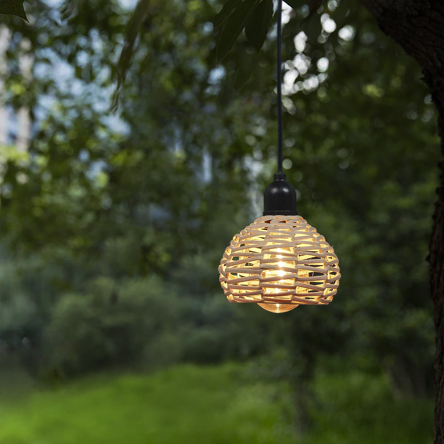 Battery Powered Rattan Lantern Hanging Light