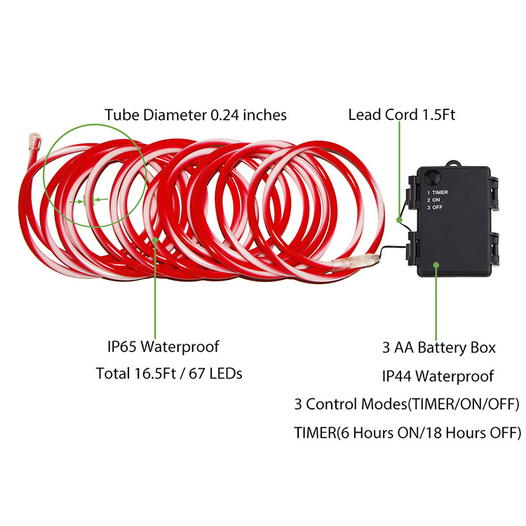 Battery operated candy cane rope lights