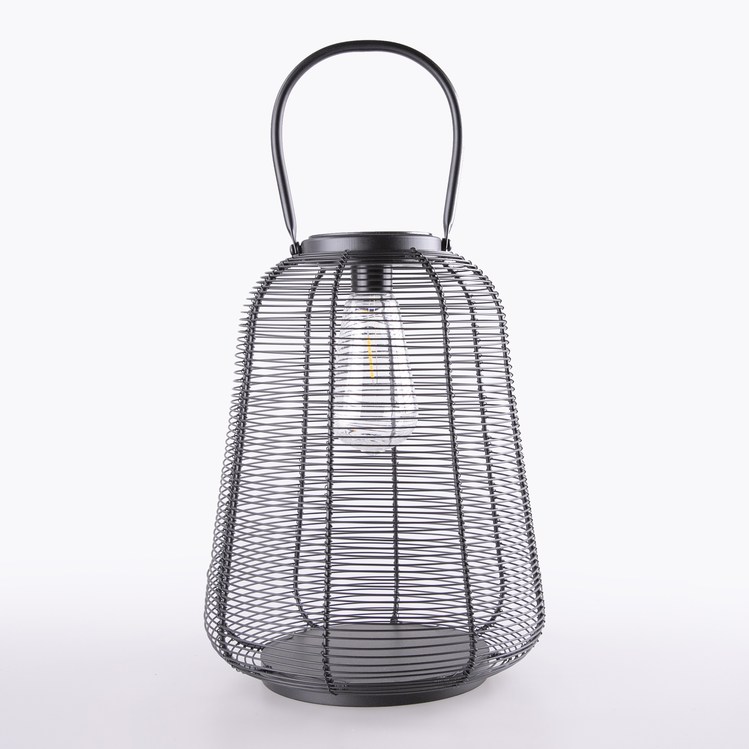 Black solar lantern with  ST64 LED Bulb Light