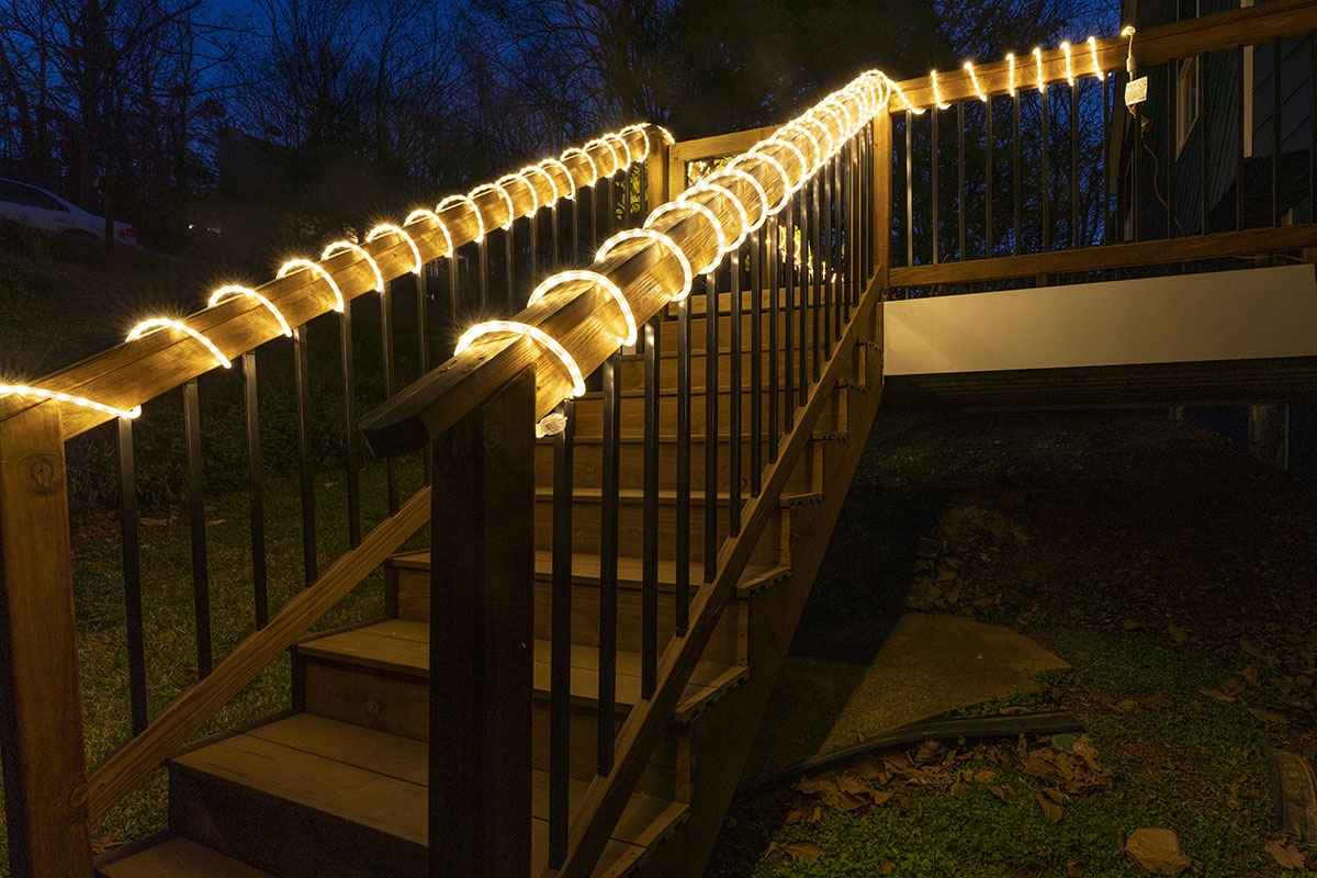 LED rope light on stairs