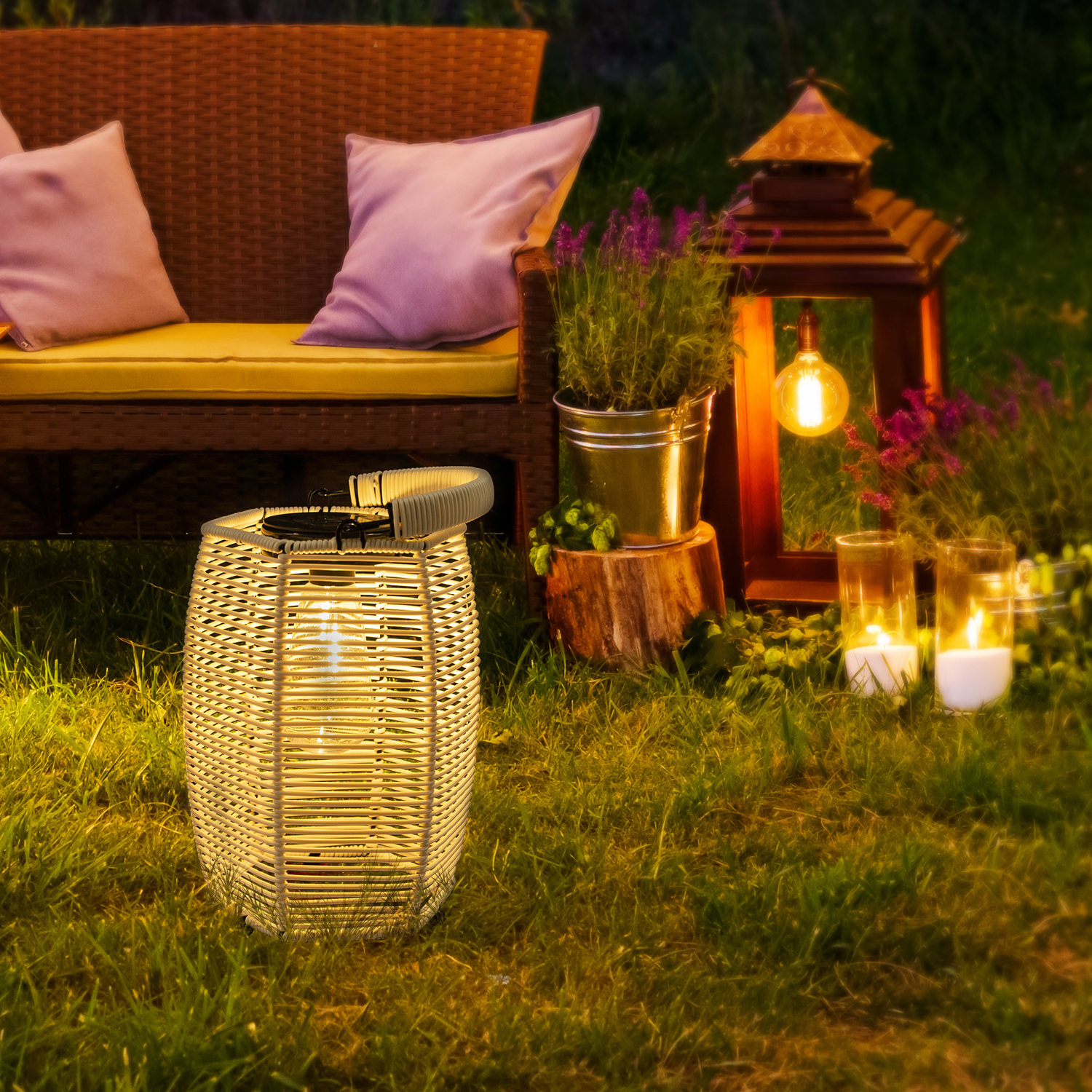 Solar powered rattan lantern