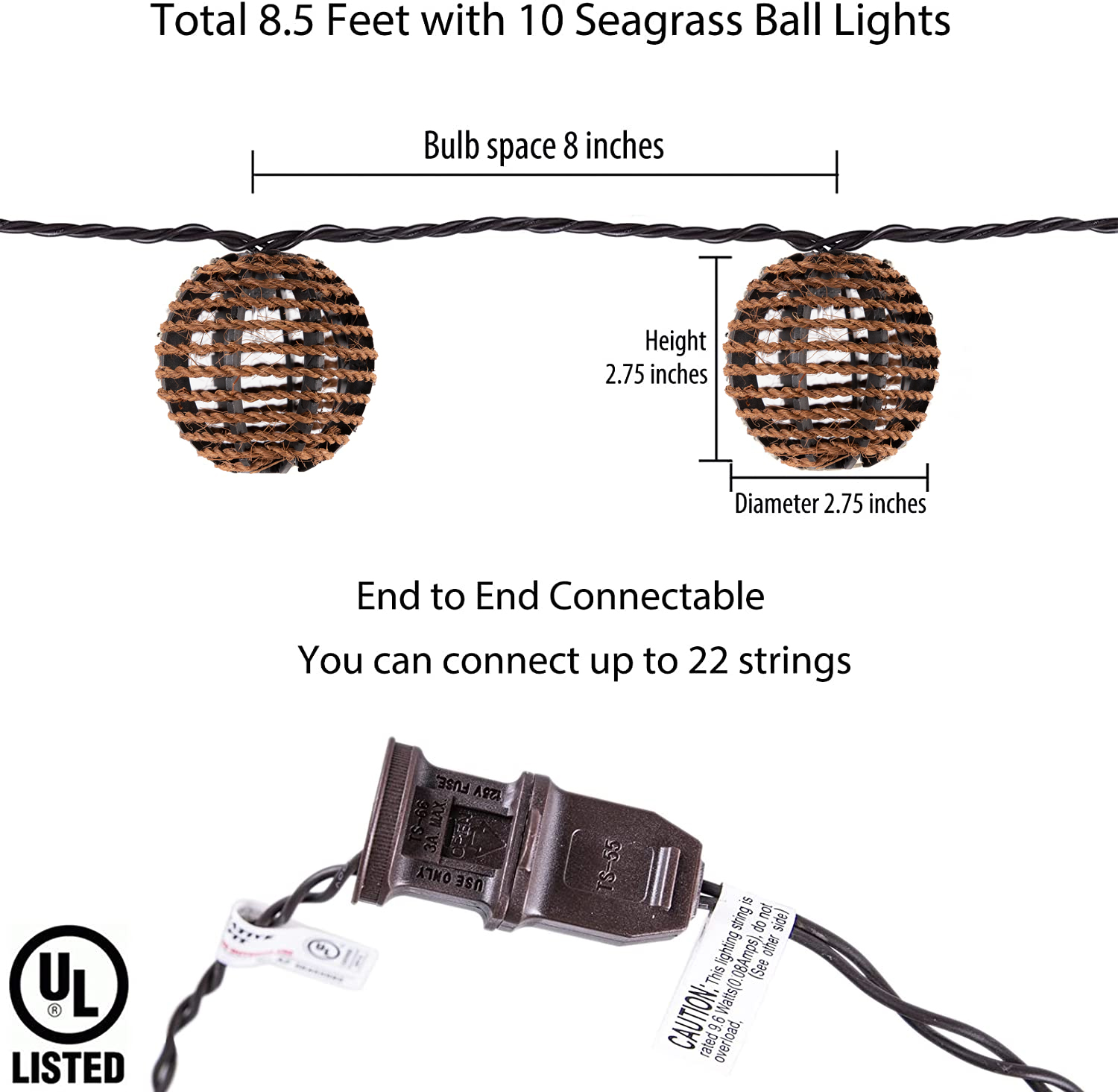 UL listed rattan ball string light