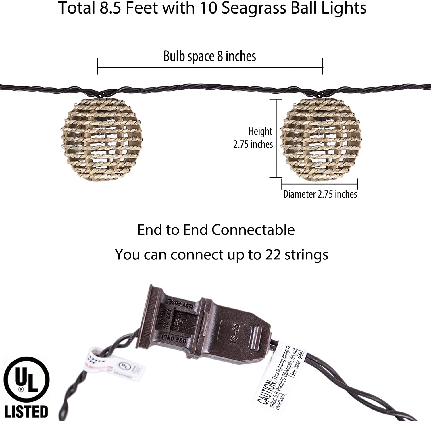 UL listed rattan ball string light