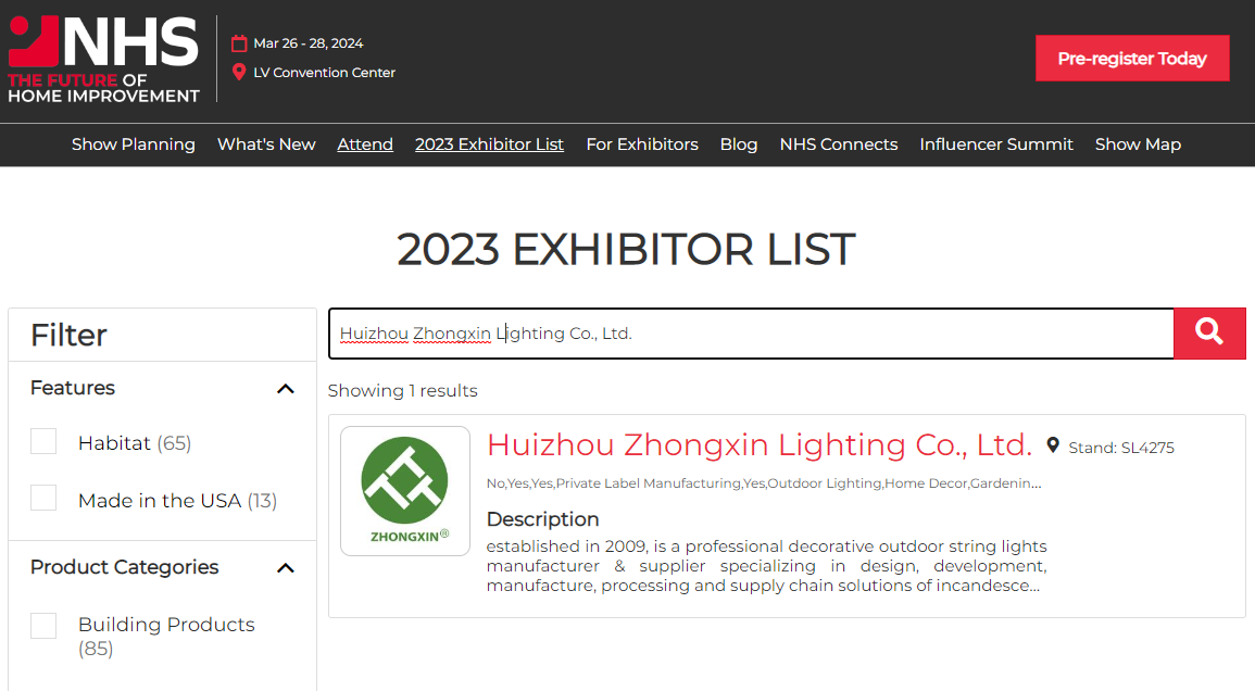 Zhongxin Lighting 2023 National Hardware Show in Las Vegas