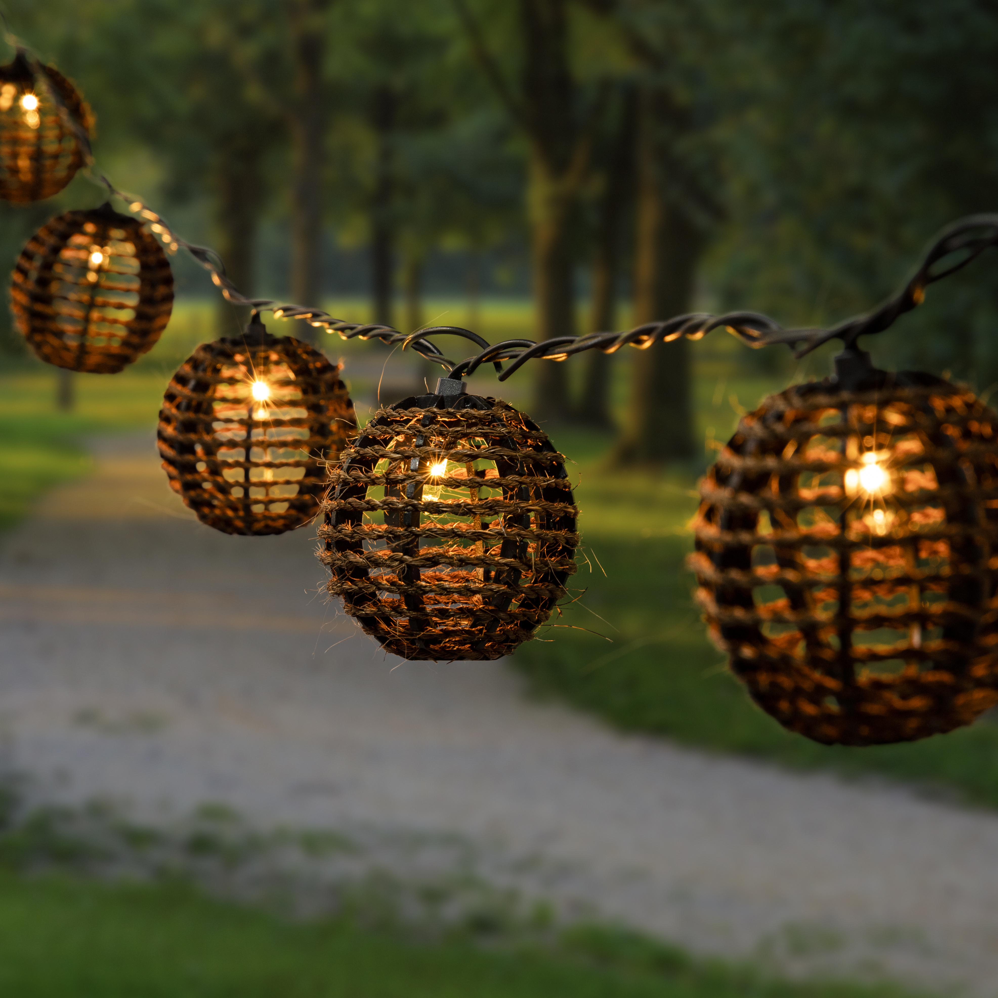 coconut fiber rattan ball string lights