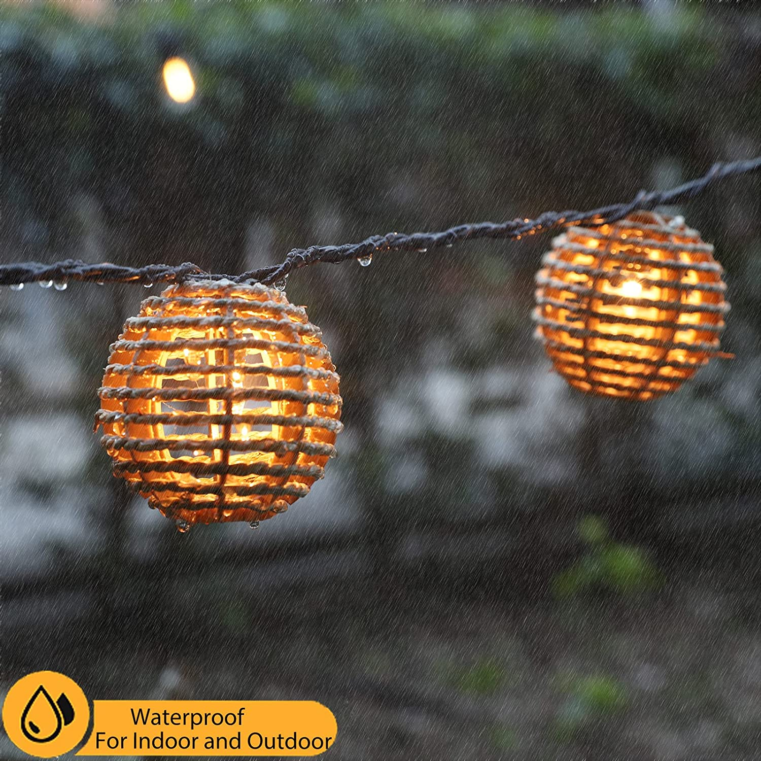 seagrass rattan lantern string lights
