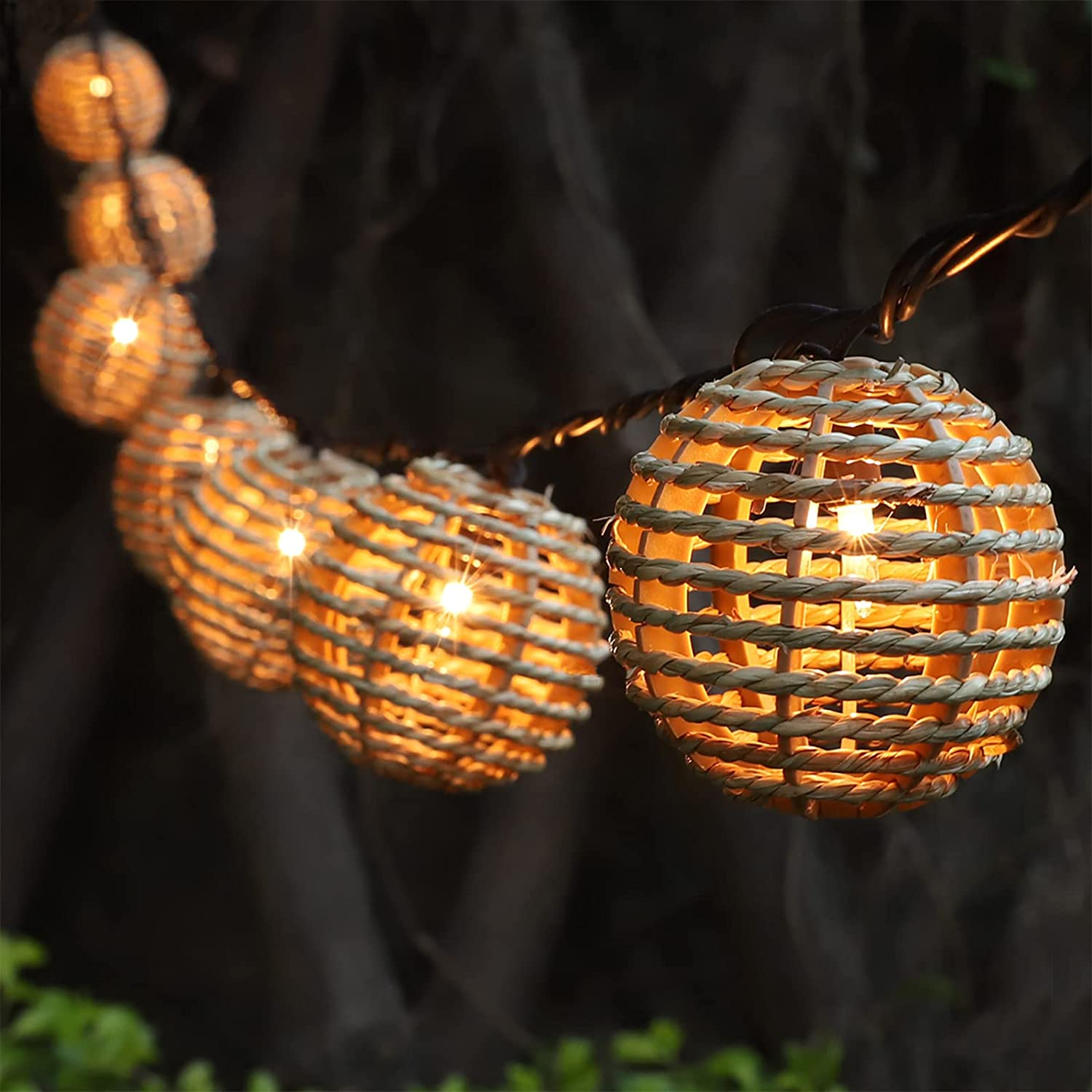 wicker rattan ball string light